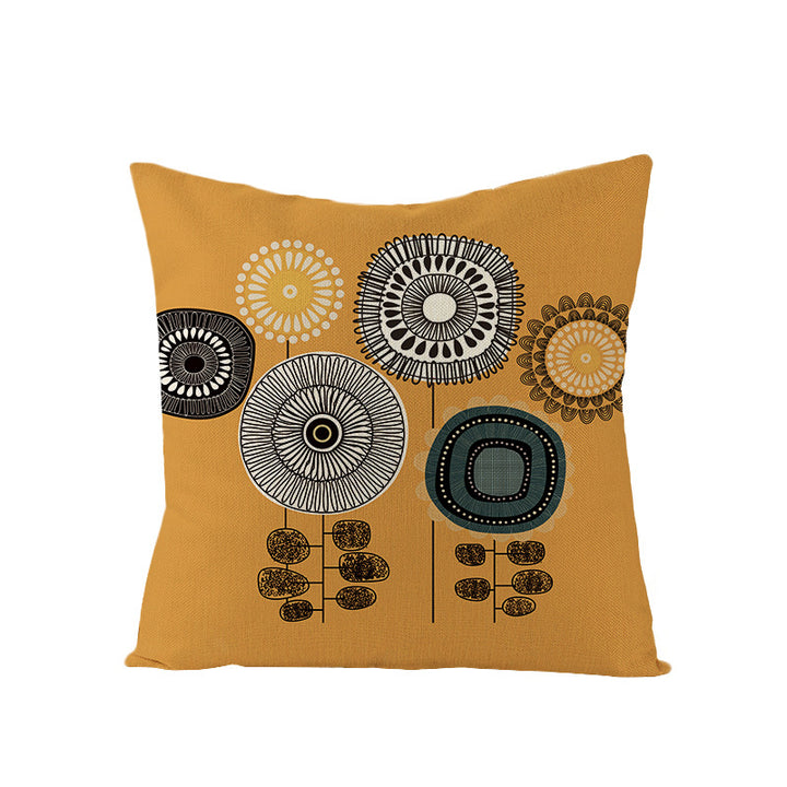 Moderne geometrische Leinenkissenhülle mit abstraktem Mid-Century-Druck