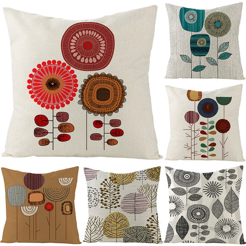 Moderne geometrische Leinenkissenhülle mit abstraktem Mid-Century-Druck