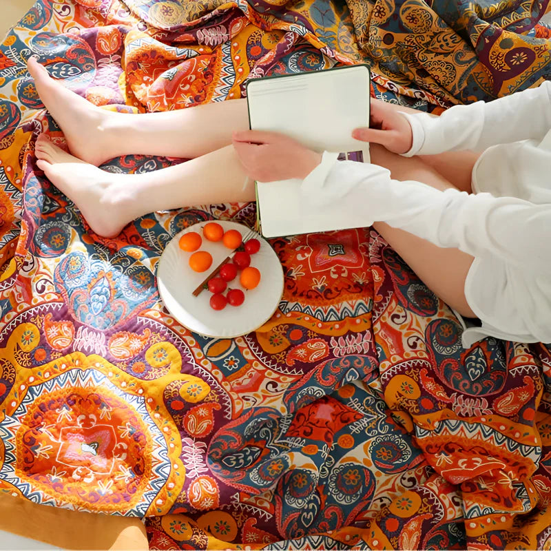Sunrise Boho Wende-Decke, 100% Baumwolle Kühlende Steppdecke | Karnz