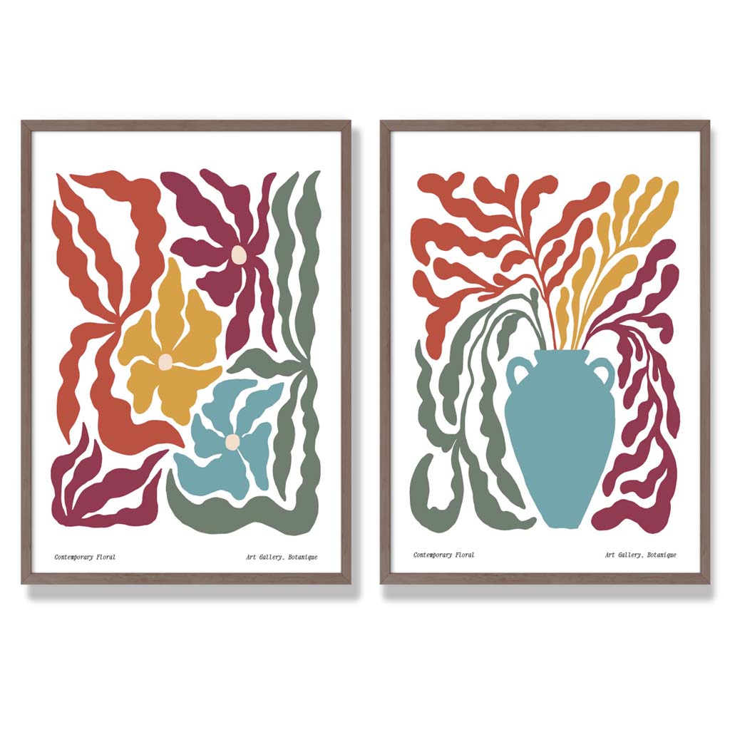 Buntes Boho-Blumenrahmen-Set mit 2 Kunstdrucken