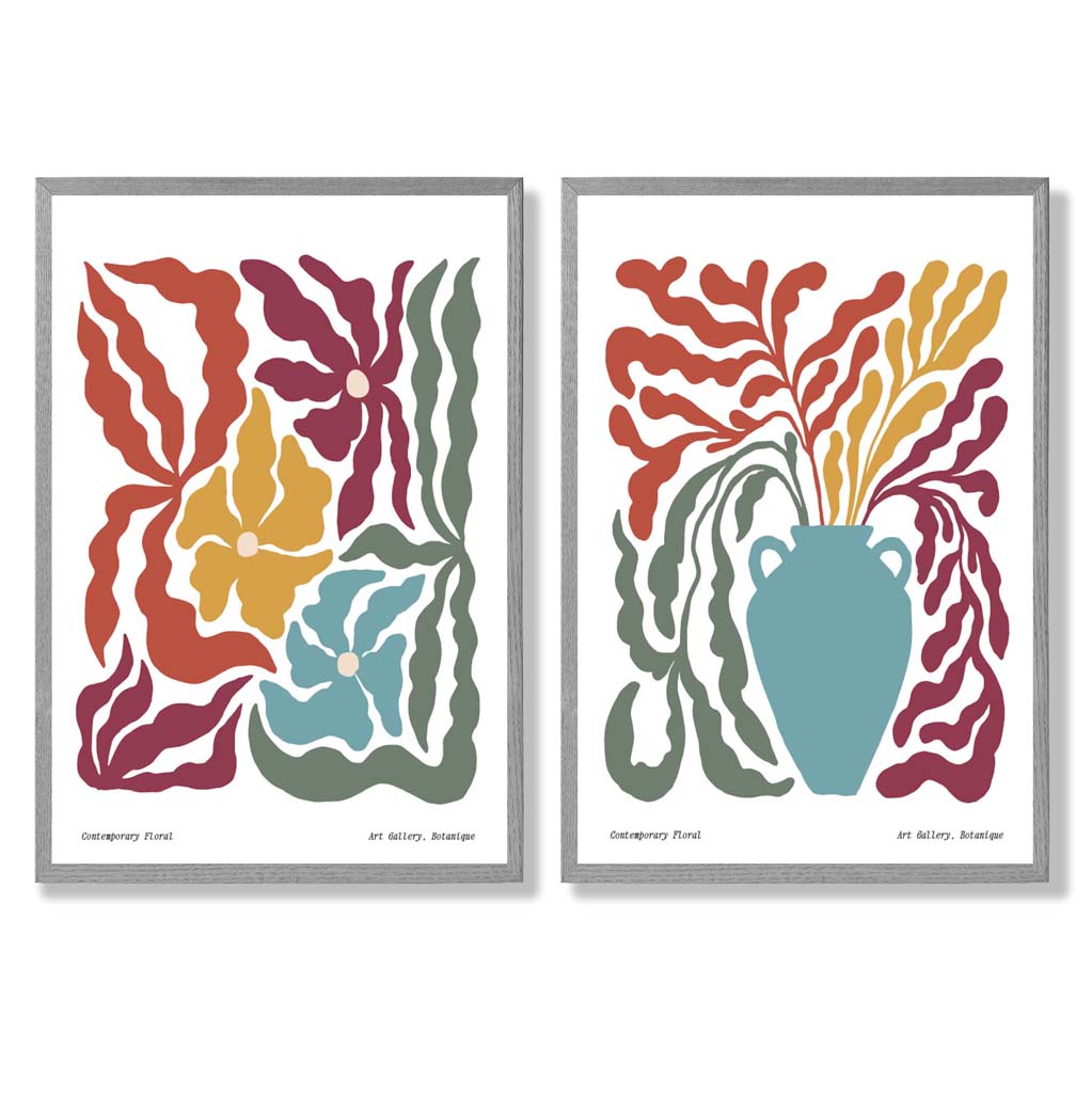 Buntes Boho-Blumenrahmen-Set mit 2 Kunstdrucken