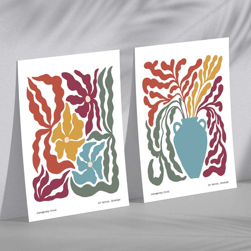 Buntes Boho-Blumenrahmen-Set mit 2 Kunstdrucken
