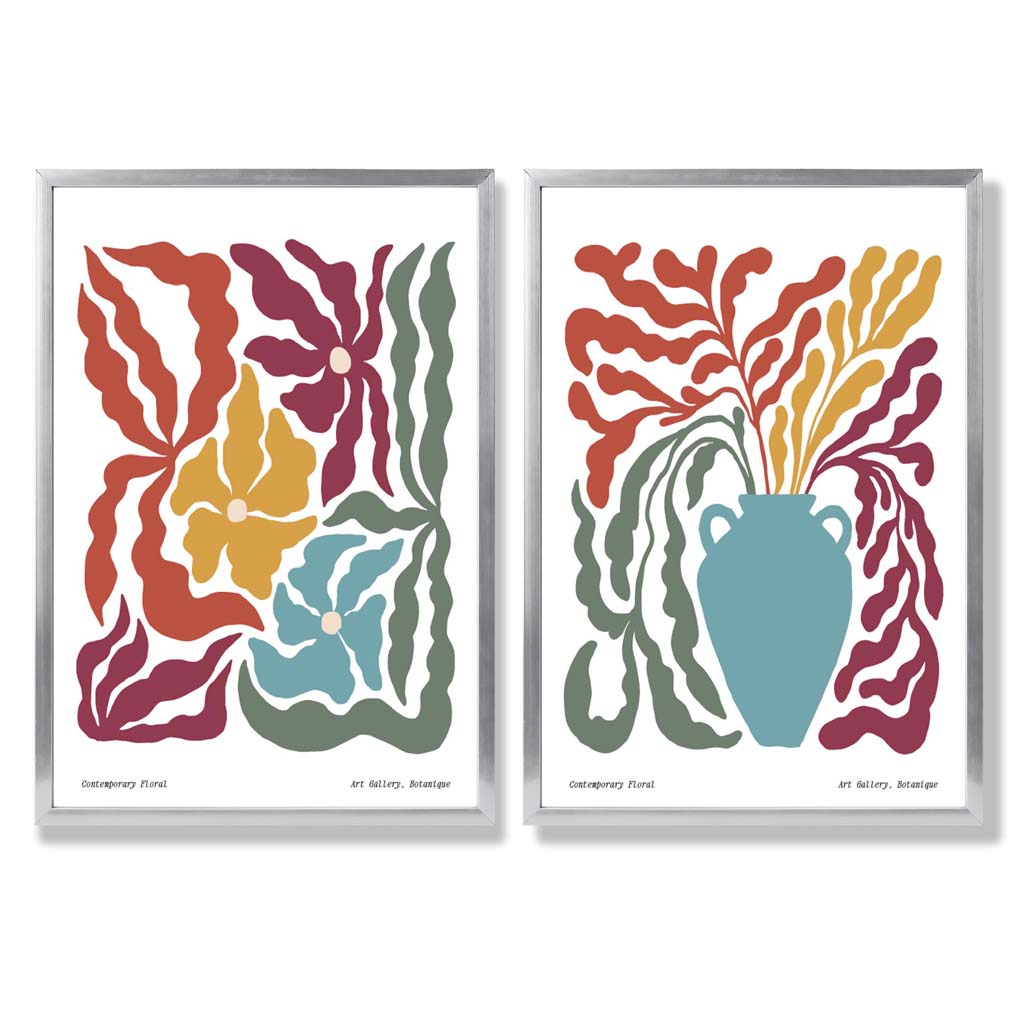 Buntes Boho-Blumenrahmen-Set mit 2 Kunstdrucken