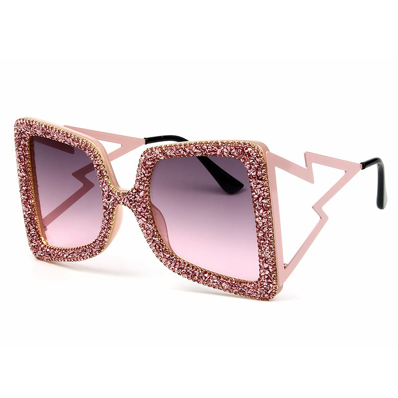 Damen übergroße Sonnenbrille mit glitzerndem Kristallrahmen Karnz