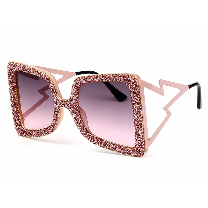Damen übergroße Sonnenbrille mit glitzerndem Kristallrahmen Karnz