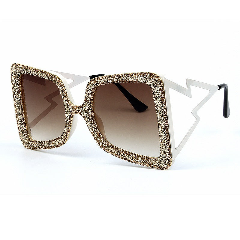 Damen übergroße Sonnenbrille mit glitzerndem Kristallrahmen Karnz