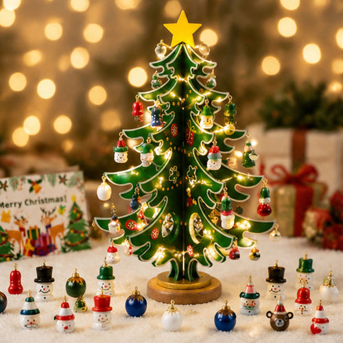 Dekorativer Holz-Weihnachtsbaum mit Beleuchtung