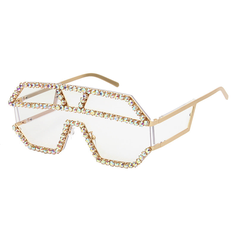 Damen stilvolle Sonnenbrille mit geometrischem Rahmen und Strassverzierung Karnz
