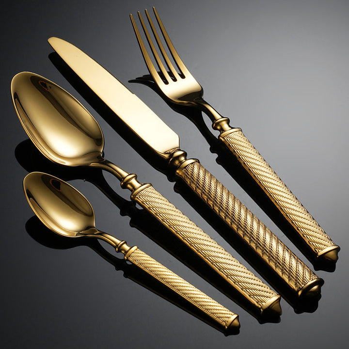 Realm Texturiertes Gold Luxus Besteckset | Karnz
