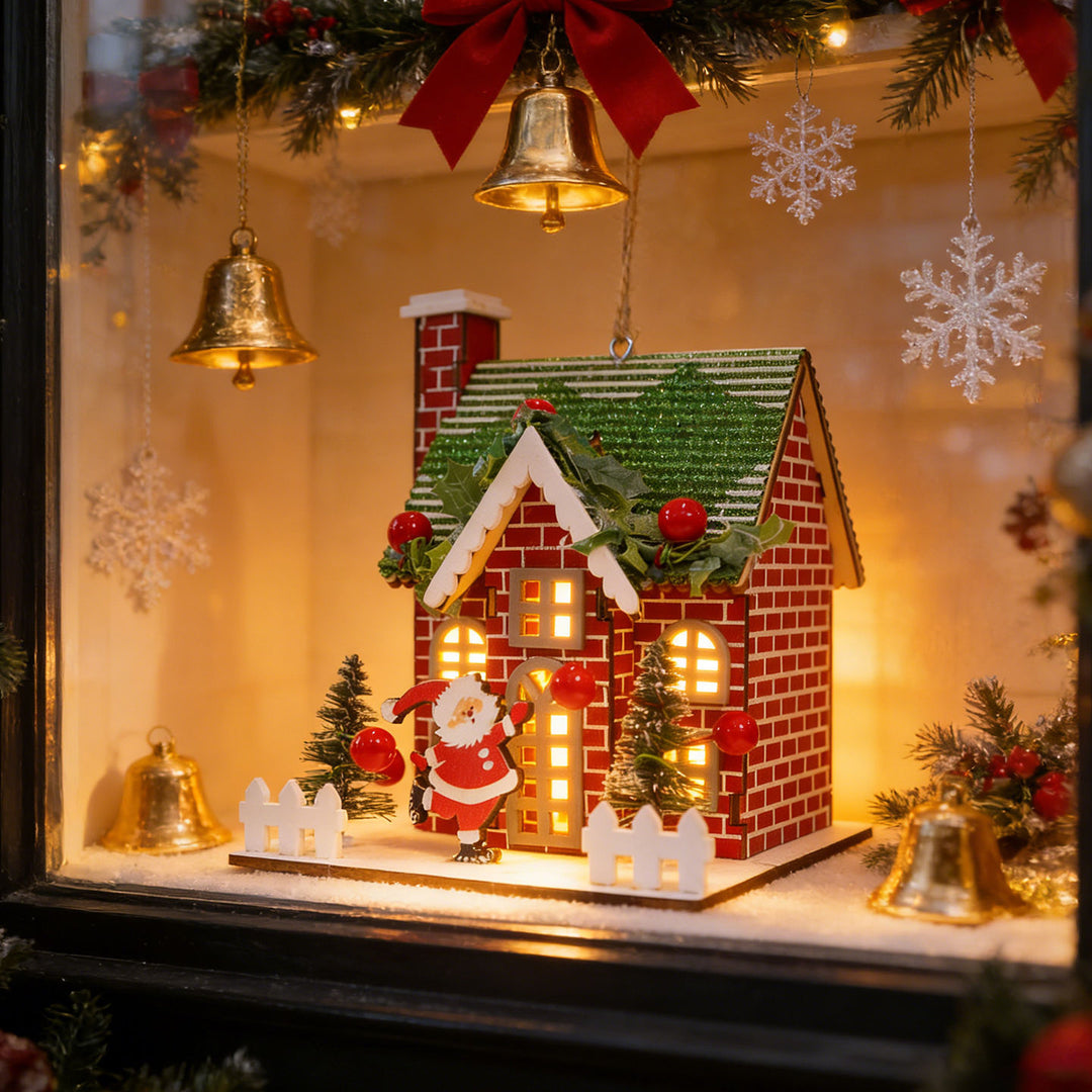 Dekoratives Holz-Weihnachtshaus als Hängeschmuck oder Aufsteller