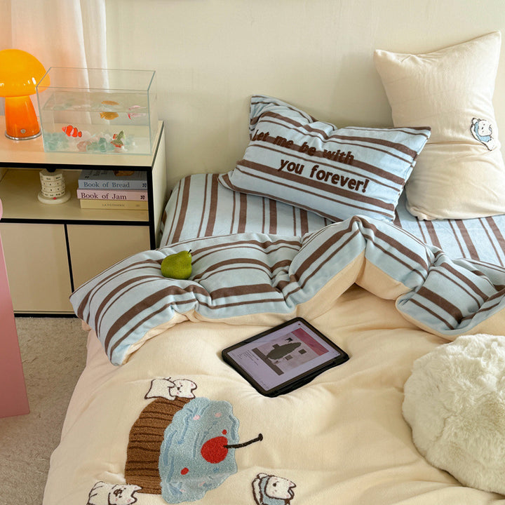 Milchfleece-Bettwäsche-Set, Cartoon-Design, extra warm