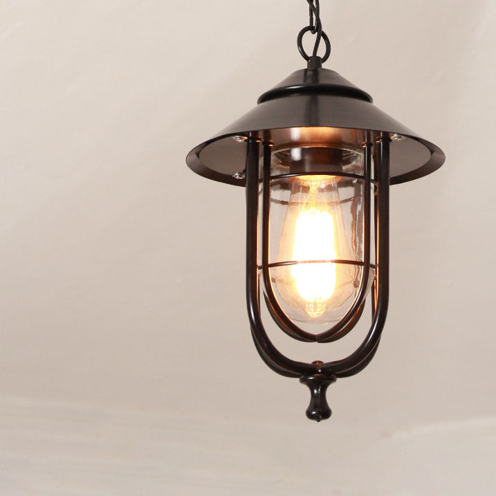 Industrielle Vintage-Hängeleuchte aus Aluminiumkäfig und Glas mit einem Licht, wasserdicht für den Außenbereich