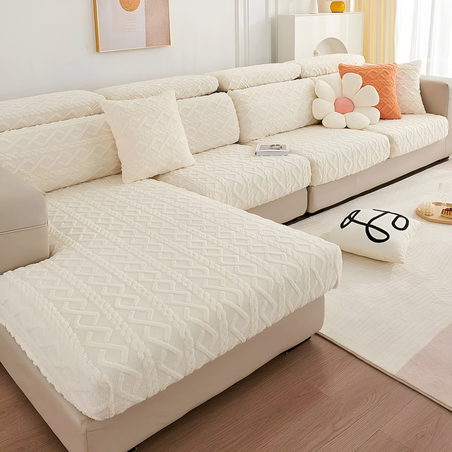 Samt-Sofa-Bezug mit Diamantmuster – weich und luxuriös | Perfekte Passform für jedes Sofa | Karnz
