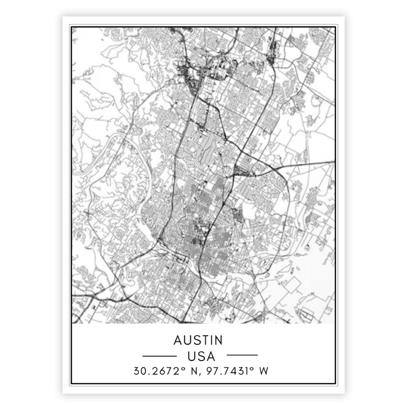 Austin Stadtkarte - Leinwand Wandkunst Gemälde