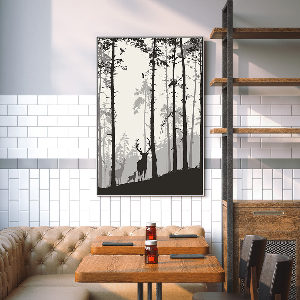 Silhouette einer Hirschfamilie – Leinwandbild