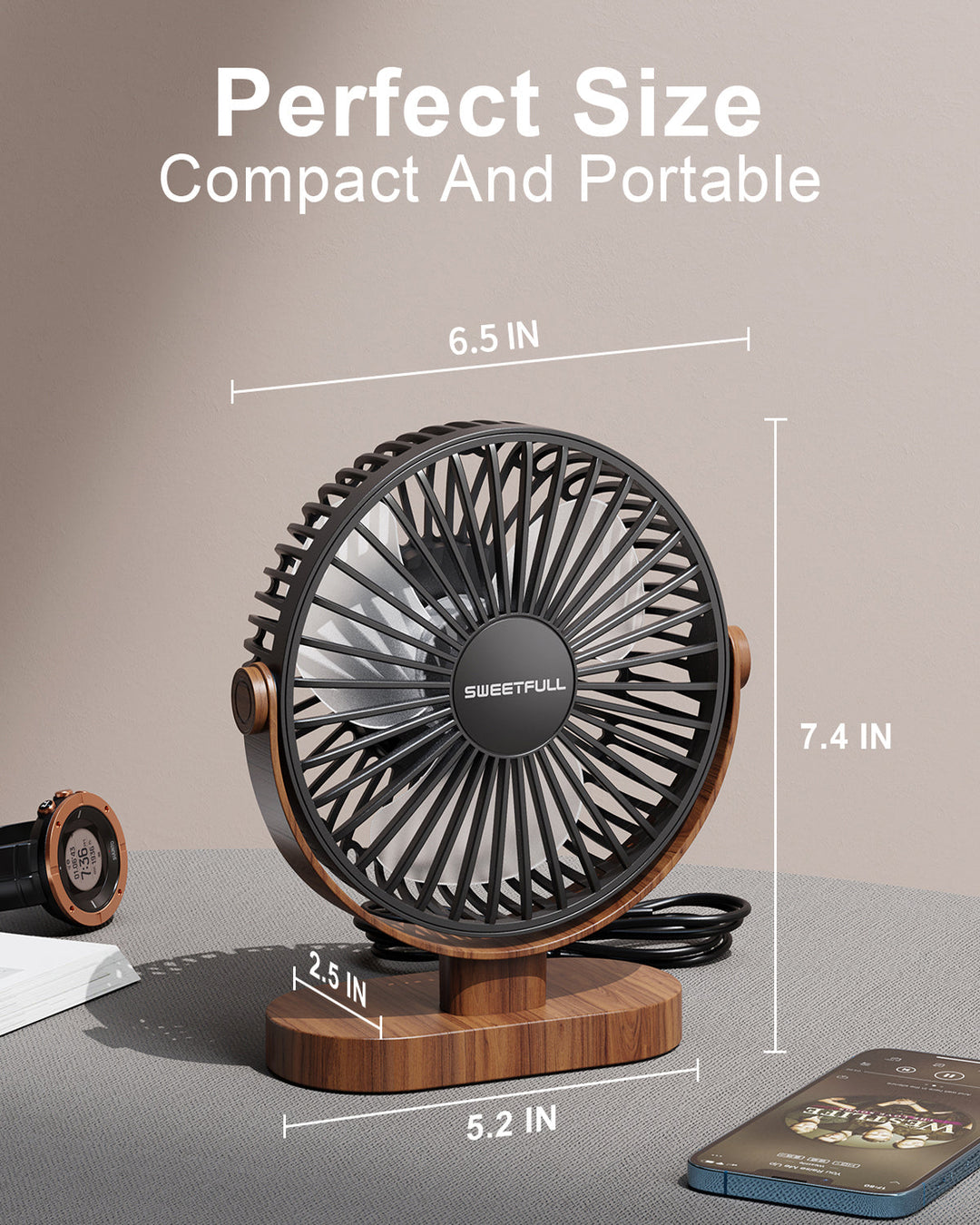 6,5 Zoll USB Kleiner Tischventilator für Zuhause Büro Auto Outdoor Reisen | Karnz