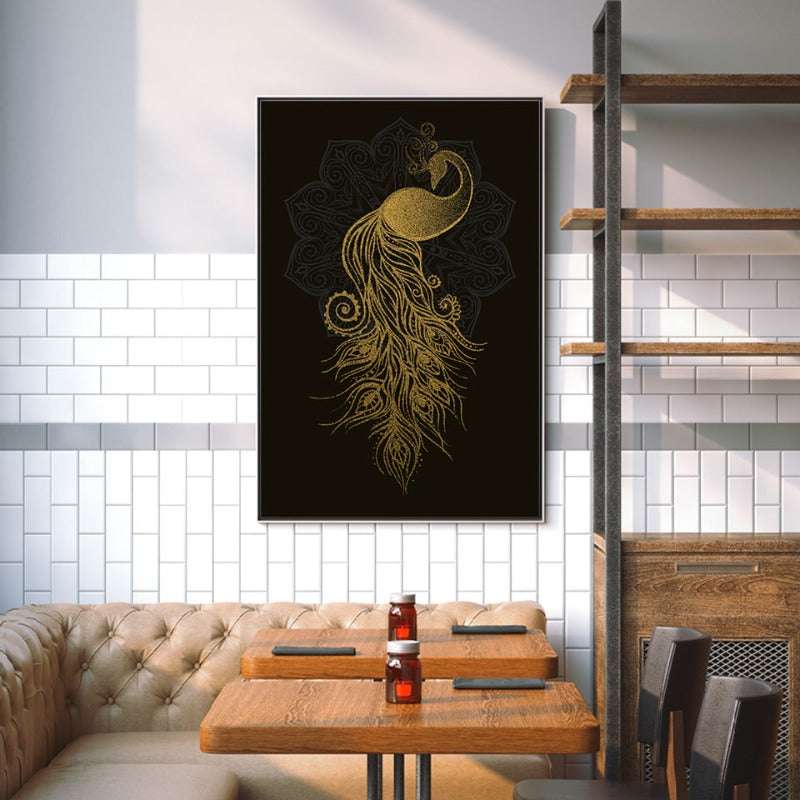 Abstract Golden Mandala Pfau - Canvas Wandkunst Malerei