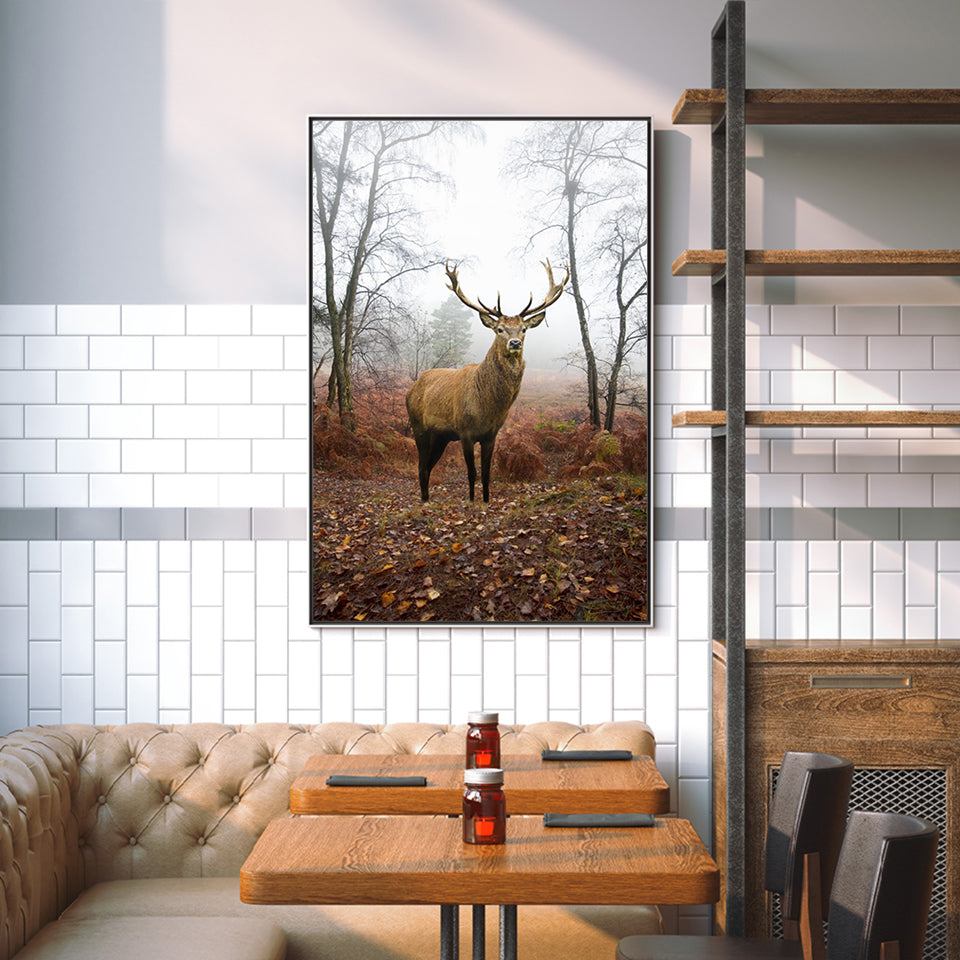 Herbstlicher Hirsch im Nebel - Leinwandbild