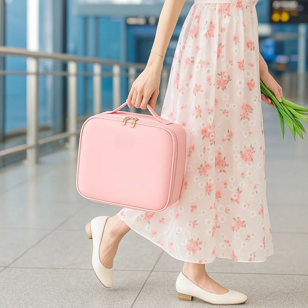 GlamOrganize | Make-up- und Toilettentasche - Kosmetik-Organizer - LED-Spiegel - Kompakte Aufbewahrung für Make-up und Hautpflege - Praktische Reiseschale