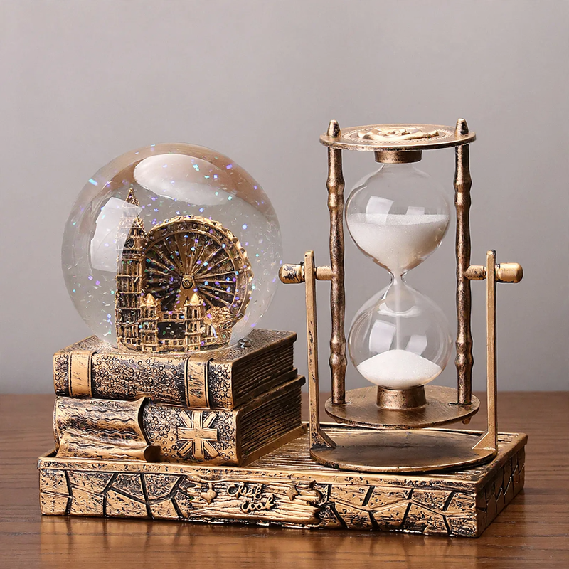 Retro Eiffelturm Sanduhr mit Spieluhr und Glaskugel