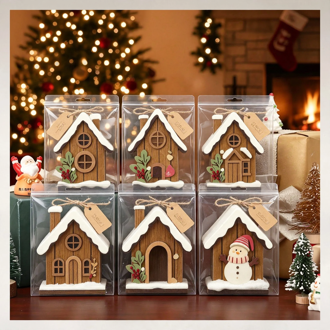 Beleuchtetes Weihnachts-Holzhaus-Set für Tischdekoration