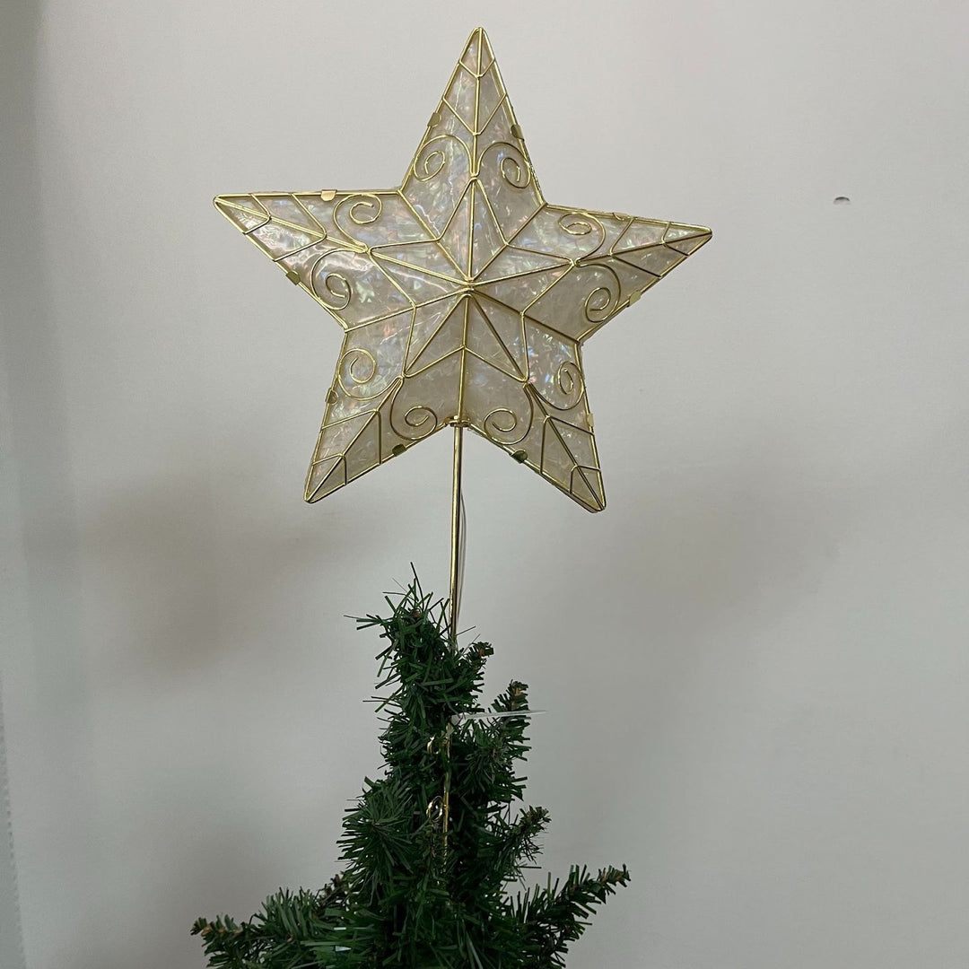 Goldene 3D-Weihnachtsbaumspitze, Stern-Design, Metall