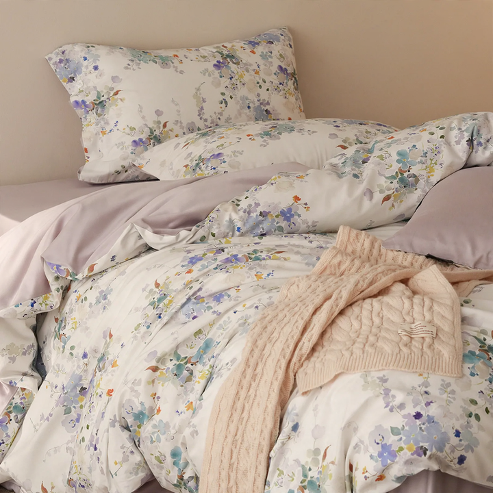 Flausch-Bettwäsche-Set, 4-teilig, Herbst/Winter, Blumenmuster