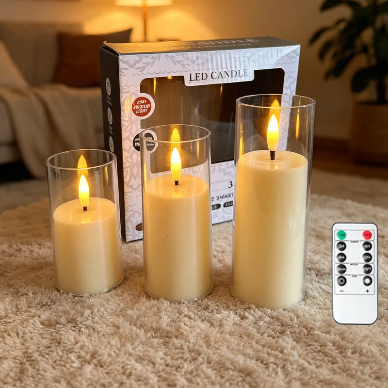 LED-Echtwachs-Optik Kerzenset, 3-teilig
