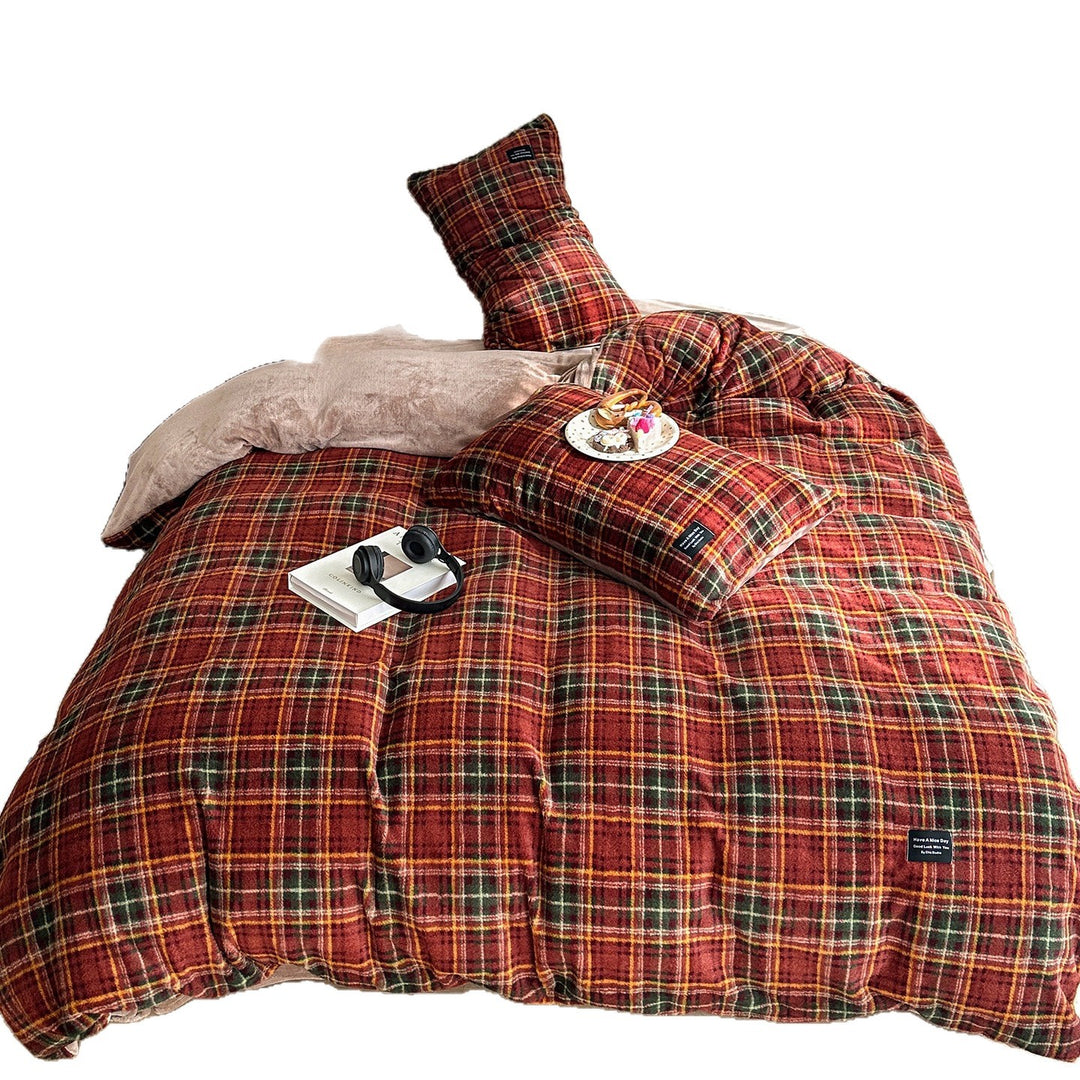 Milchfaser-Fleece Bettwäsche-Set, kariert, winterwarm