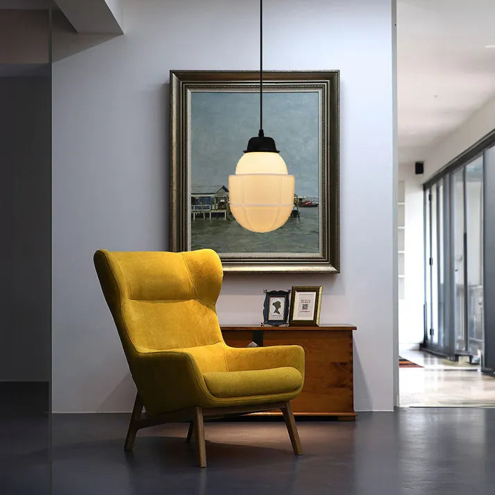 Vintage Geometrische Hängelampe aus Mattglas – Retro Pendelleuchte für Esszimmer | Karnz