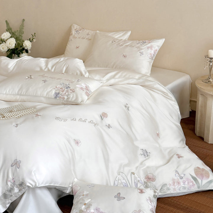 Französisches Bettwäsche-Set, Tencel und Baumwolle, bestickt