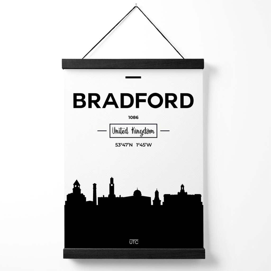 Bradford-Stadtansicht-Poster (Schwarz-Weiß) mit Aufhänger