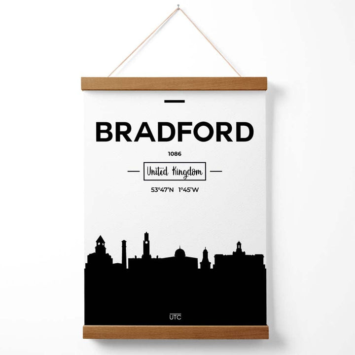 Bradford-Stadtansicht-Poster (Schwarz-Weiß) mit Aufhänger
