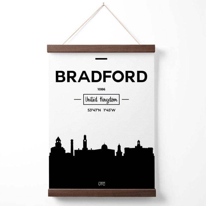 Bradford-Stadtansicht-Poster (Schwarz-Weiß) mit Aufhänger