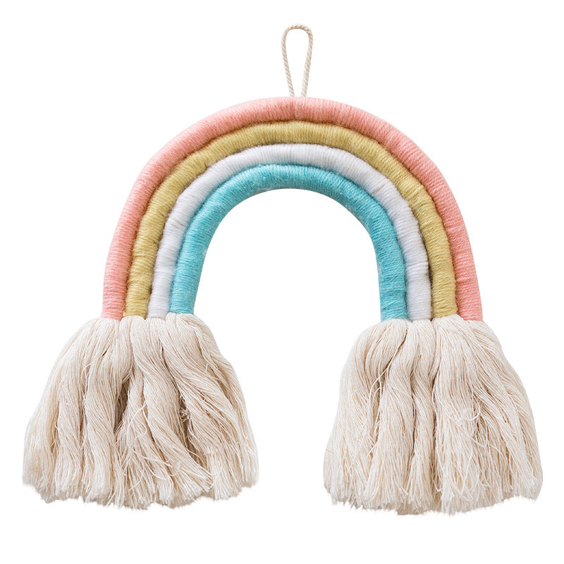 Makramee‑Regenbogen-Wanddekoration mit handgefertigten Baumwollfransen