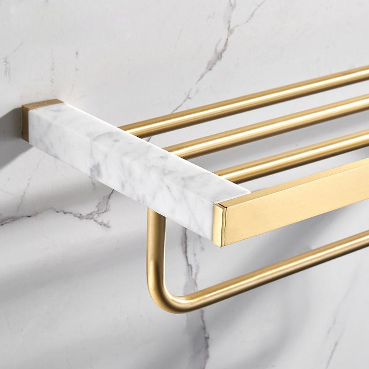 Gebürstetes Messing Badezimmer Zubehör Set Metall & Marmor Badezimmer Hardware Set mit Badewannenregal