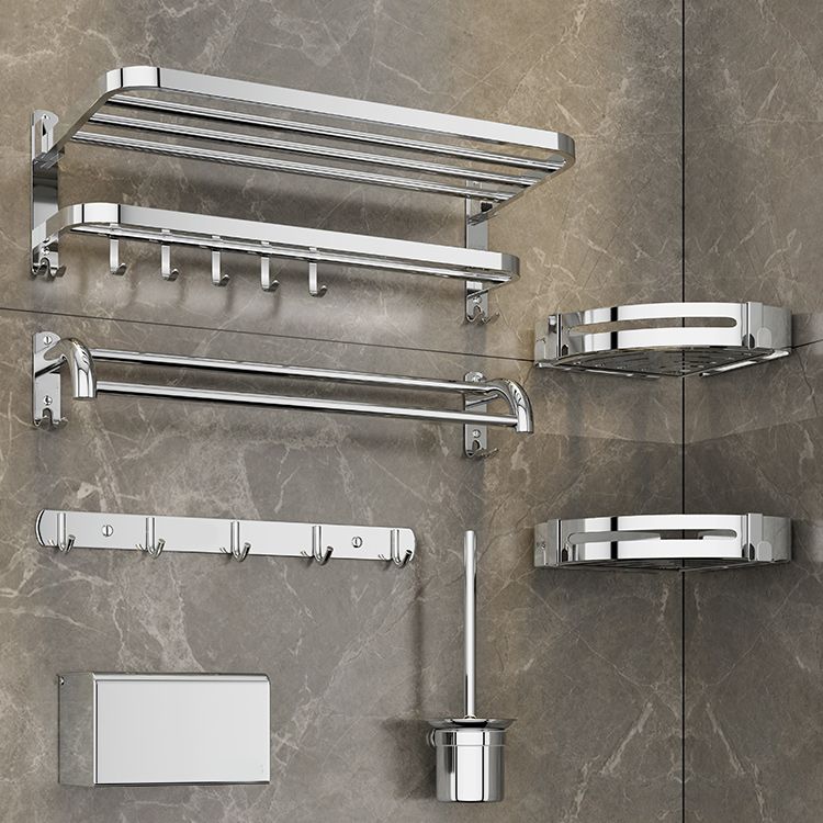 Zeitgenössisches Badezimmer-Accessoire-Set aus verchromtem Edelstahl mit Bademantelhaken/Handtuchstange
