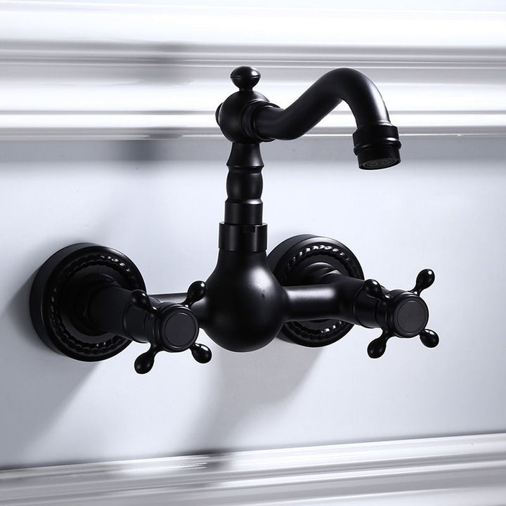 Schwarze Wandmontierte Badezimmerarmatur Amerikanischer Klassischer Weitreichender Wasserhahn