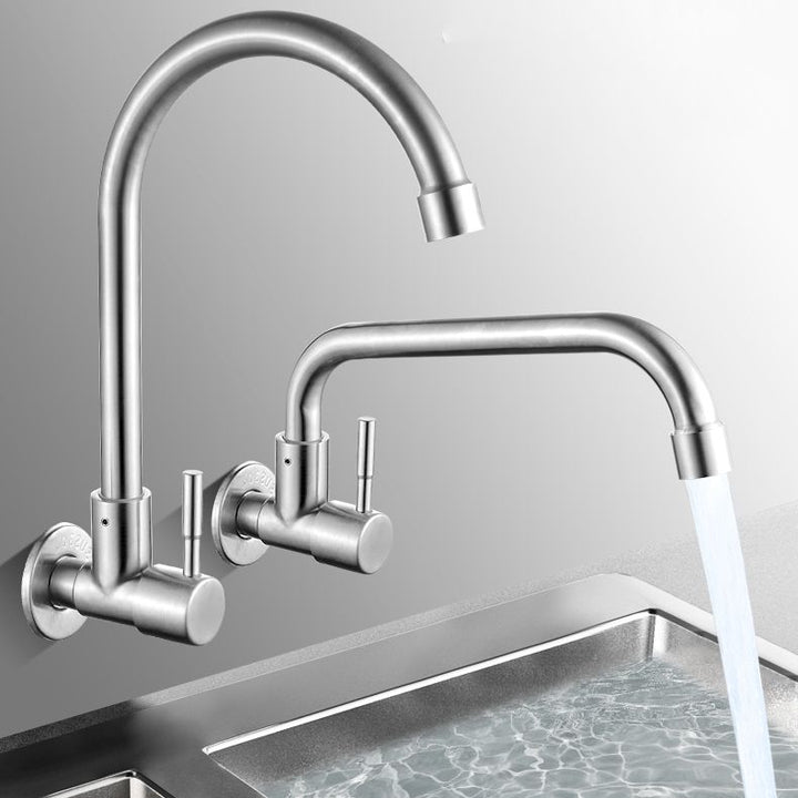 Moderner Brücken Wasserhahn 304 Edelstahl Knopfgriff Schwenkauslauf Wandmontierter Wasserhahn