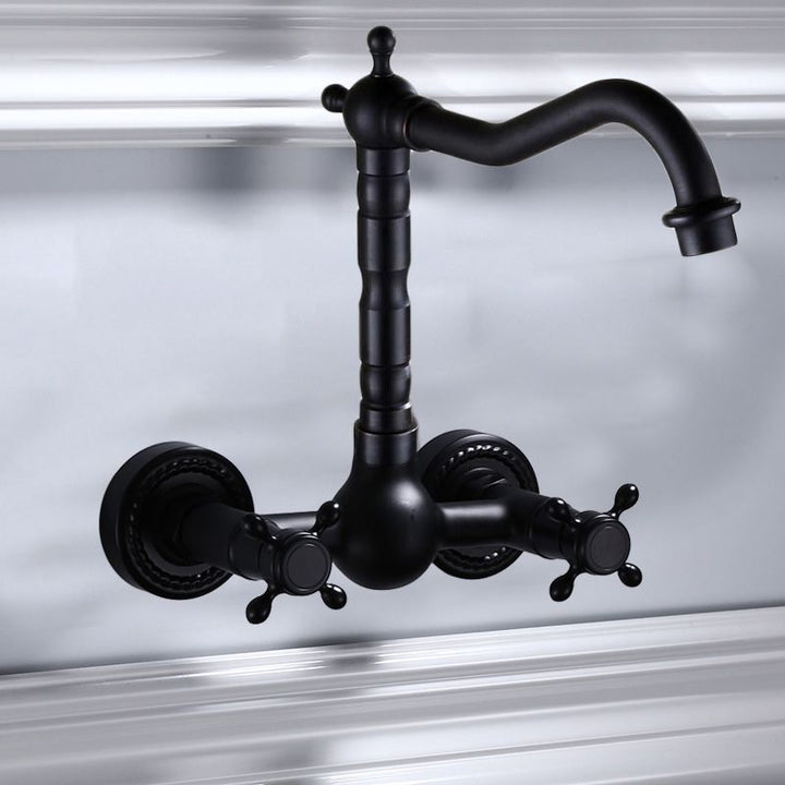 Schwarze Wandmontierte Badezimmerarmatur Amerikanischer Klassischer Weitreichender Wasserhahn