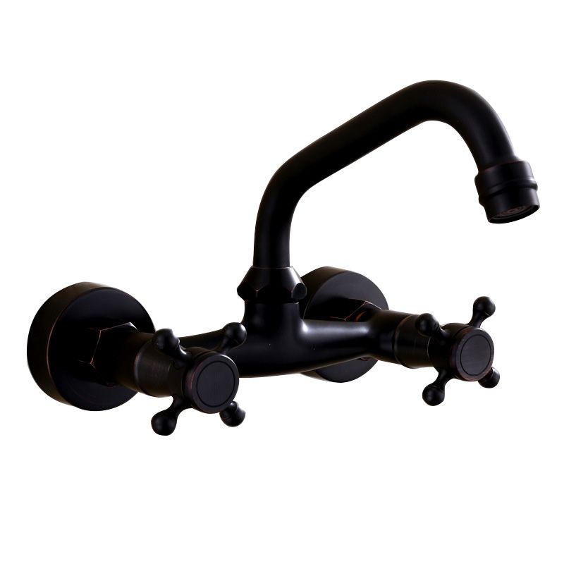 Schwarze Wandmontierte Badezimmerarmatur Amerikanischer Klassischer Weitreichender Wasserhahn
