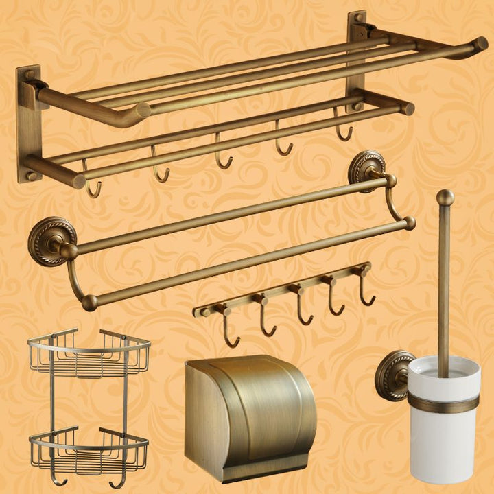 Gebrauchte Messing traditionelle Badezimmer Set mit Badregal/Papierhalter & Handtuchstange