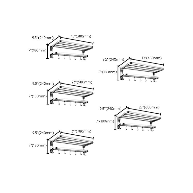 Zeitgenössisches Badezimmer-Accessoire-Set aus verchromtem Edelstahl mit Bademantelhaken/Handtuchstange