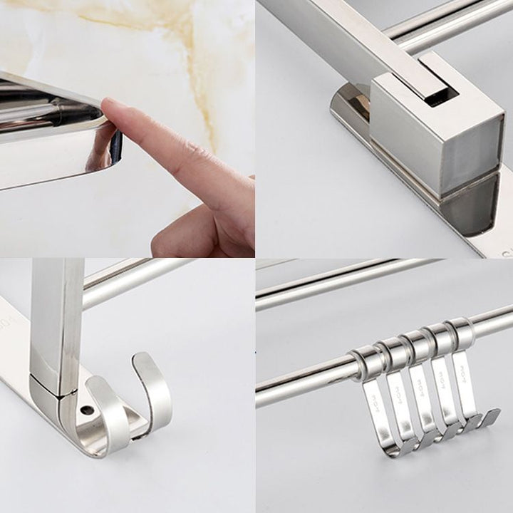 Zeitgenössisches Badezimmer-Accessoire-Set aus verchromtem Edelstahl mit Bademantelhaken/Handtuchstange