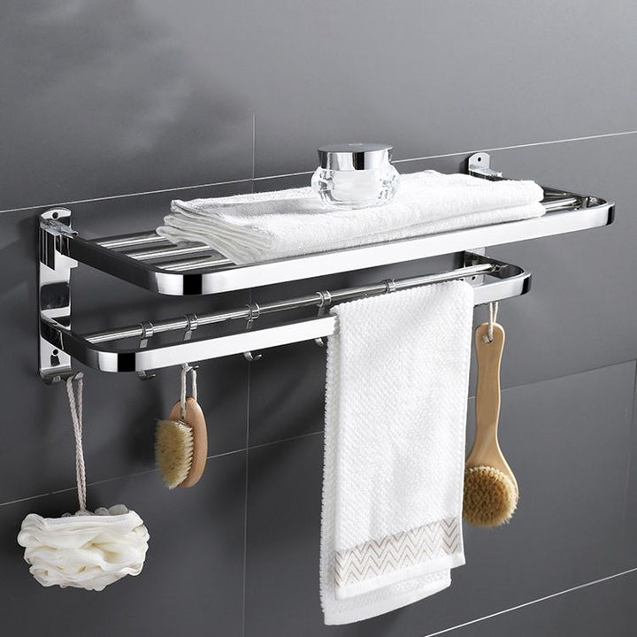 Zeitgenössisches Badezimmer-Accessoire-Set aus verchromtem Edelstahl mit Bademantelhaken/Handtuchstange