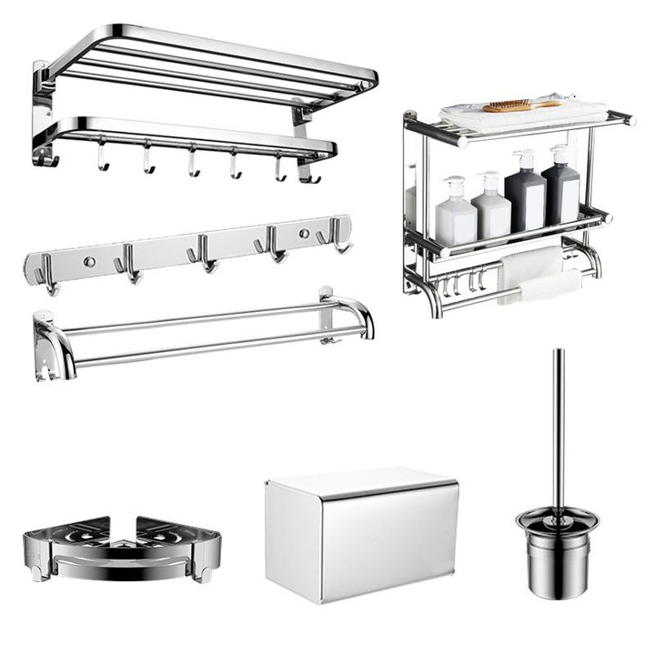 Zeitgenössisches Badezimmer-Accessoire-Set aus verchromtem Edelstahl mit Bademantelhaken/Handtuchstange
