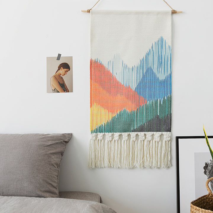 Gewebtes Boho-Wandbehang-Set mit Fransen und geometrischem Ethno-Print Karnz