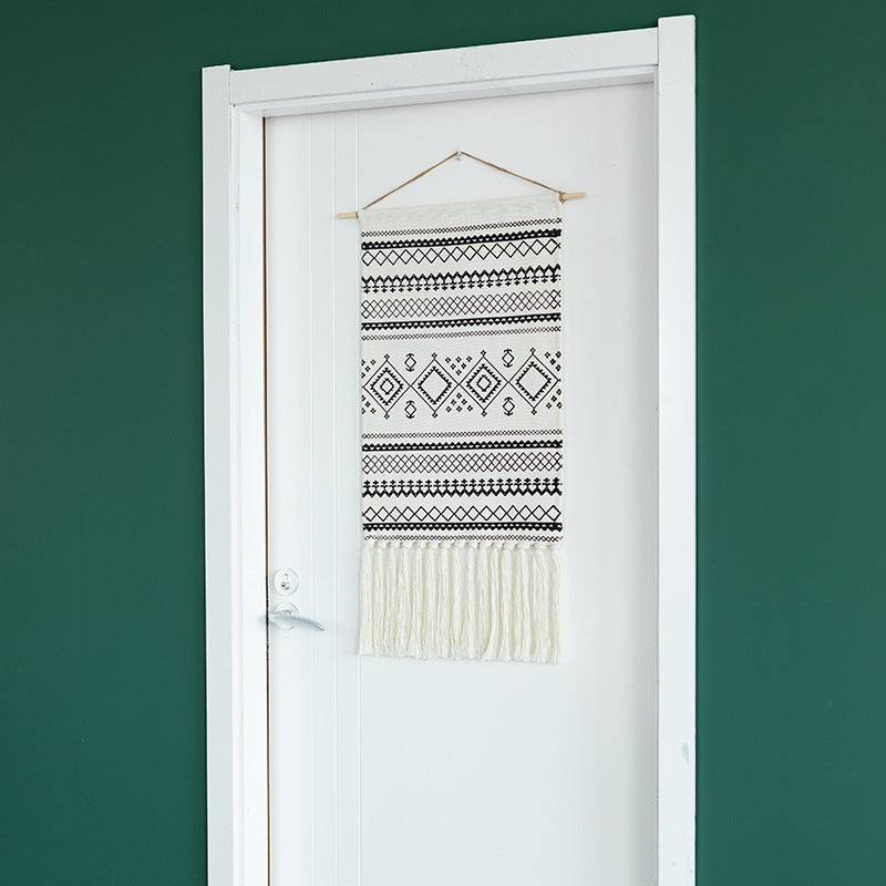 Wandteppich-Set im Boho-Ethno-Stil mit Fransen und Holzstab Karnz