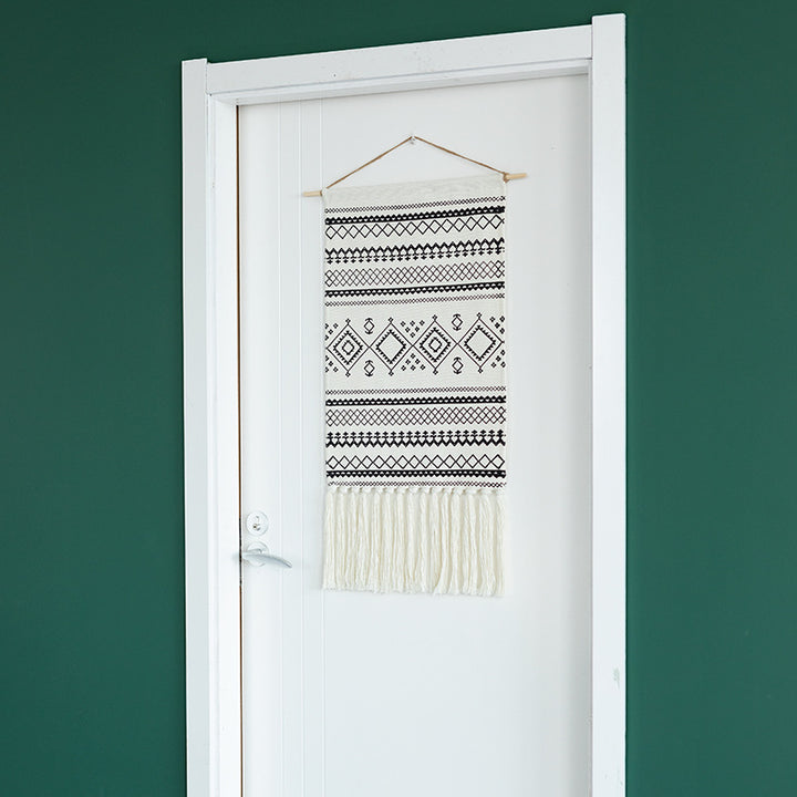 Wandteppich-Set im Boho-Ethno-Stil mit Fransen und Holzstab Karnz
