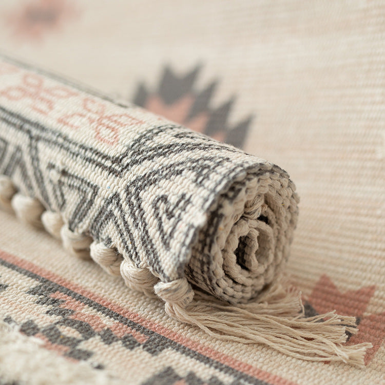 Flachgewebter Baumwoll-Läufer im Kilim‑Ethno‑Design mit Fransen Karnz
